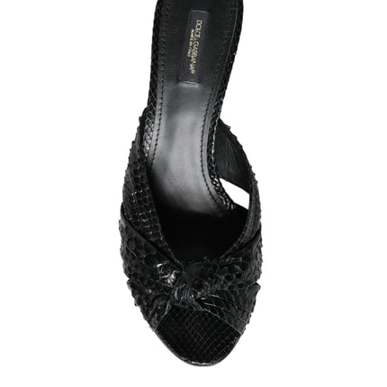 Dolce & Gabbana Black Leather Heels Slides Sandals Shoes