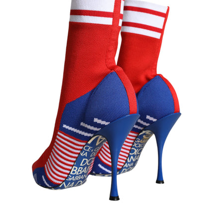 Dolce & Gabbana Red Blue Stretch Sock Style Ankle Boots Logo Shoes