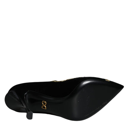 Dolce & Gabbana Black Mary Janes Velvet Gold Pumps Shoes