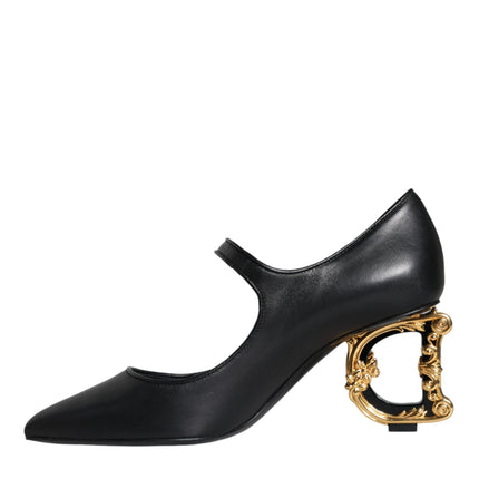 Dolce & Gabbana Black Leather Logo Heels Mary Janes Pumps Shoes