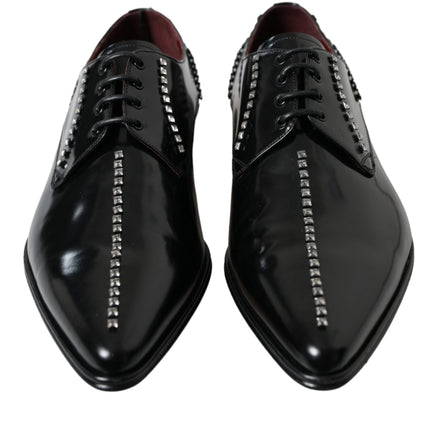 Dolce & Gabbana Black Leather Crystal Dress Formal Shoes