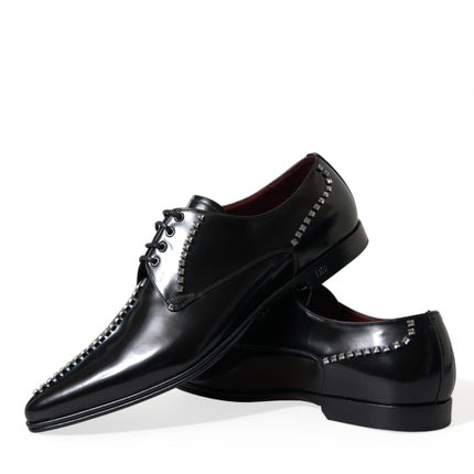 Dolce & Gabbana Black Leather Crystal Dress Formal Shoes