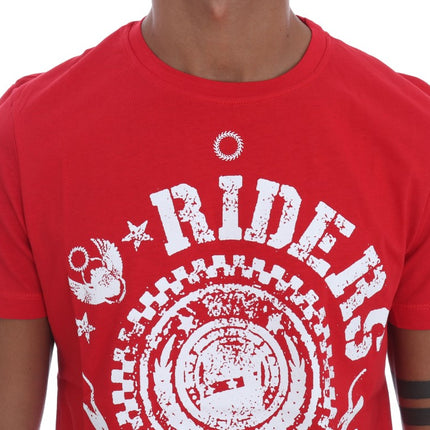 Frankie Morello Red Cotton RIDERS Crewneck T-Shirt