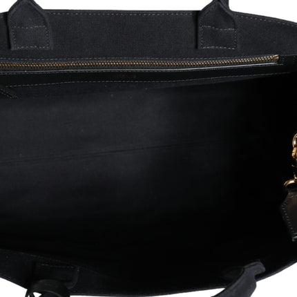 Versace Black Top Handle Canvas Leather Logo Crossbody Tote Bag