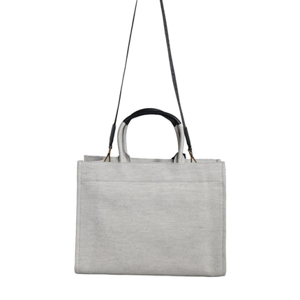 Versace White Top Handle Canvas Leather Logo Crossbody Tote Bag