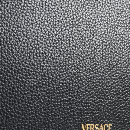 Versace Black Grainy Calf Leather Logo Crossbody Shoulder Bag