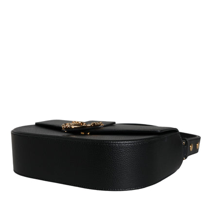 Versace Black Grainy Calf Leather Logo Crossbody Shoulder Bag