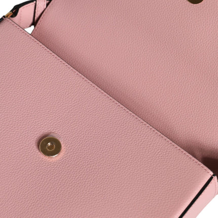 Versace Pink Grainy Calf Leather Logo Crossbody Shoulder Bag