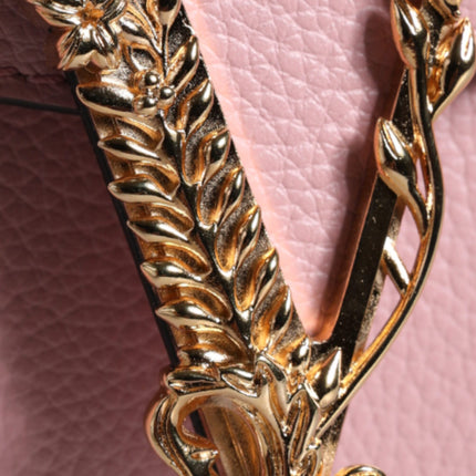 Versace Pink Grainy Calf Leather Logo Crossbody Shoulder Bag