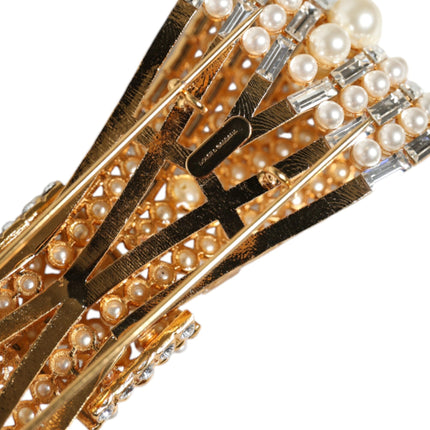Dolce & Gabbana Gold Tone Brass Bow Crystal FauxPearl Embellished Brooch