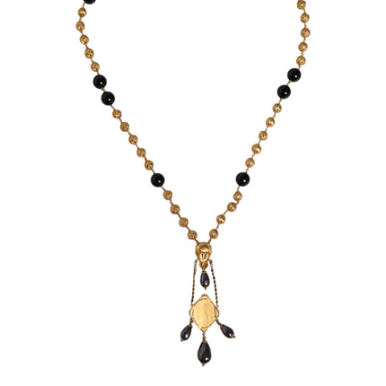 Dolce & Gabbana Gold Chain Brass Black Beaded Rosary Style Necklace