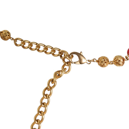 Dolce & Gabbana Gold Brass Red Fur Crystal Waist Torero Belt