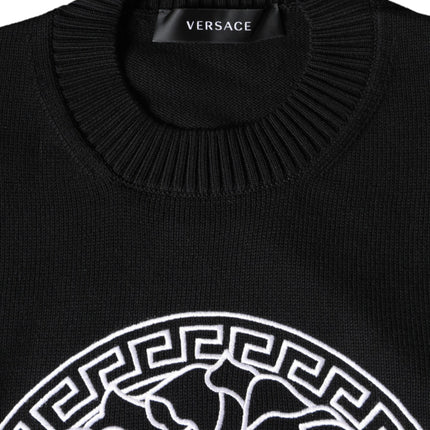 Versace Black Medusa Embroidery Crew Neck Pullover Sweater
