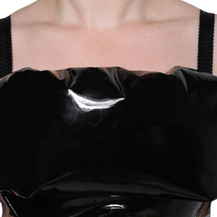 Dolce & Gabbana Black Polyester Ruched Coated Mini Dress