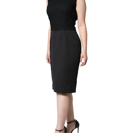 Dolce & Gabbana Black Cotton Sheath Knee Length Dress