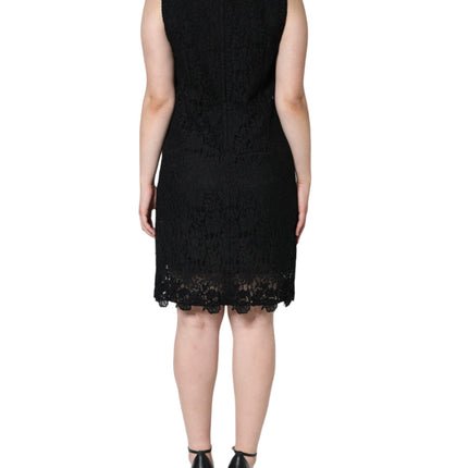 Dolce & Gabbana Black Floral Lace Sheath Sleeveless Mini Dress