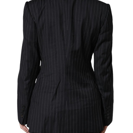 Dolce & Gabbana Black Striped Double Breasted Coat Jacket