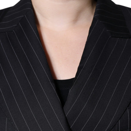 Dolce & Gabbana Black Striped Double Breasted Coat Jacket