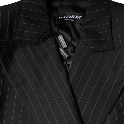 Dolce & Gabbana Black Striped Double Breasted Coat Jacket