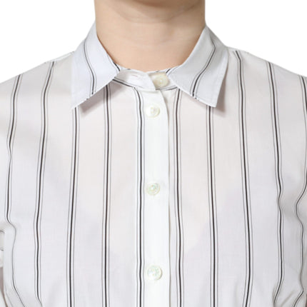 Dolce & Gabbana White Striped Collared Short Sleeve Polo Top