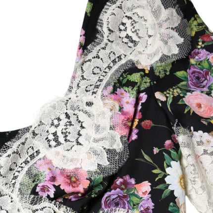 Dolce & Gabbana Black Floral Lace Short Sleeves Blouse Top
