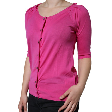 Dolce & Gabbana Pink Wool Button Down Short Sleeve Blouse Top