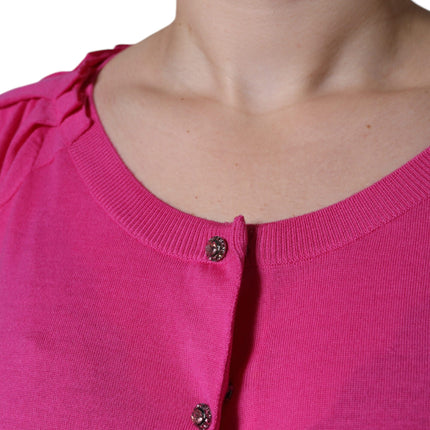Dolce & Gabbana Pink Wool Button Down Short Sleeve Blouse Top