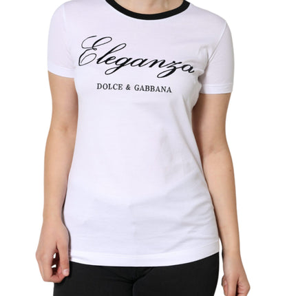 Dolce & Gabbana White Eleganza Print Cotton Short Sleeves T-shirt
