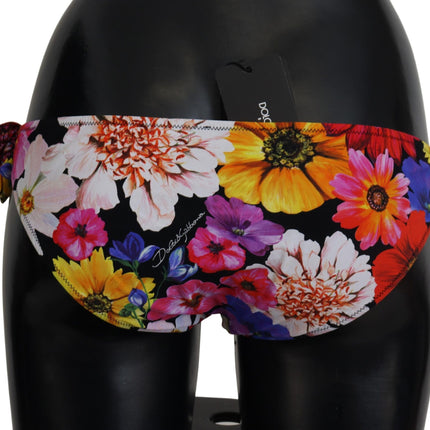 Dolce & Gabbana Black Floral Print Swimsuit Bikini Bottom Swimwear