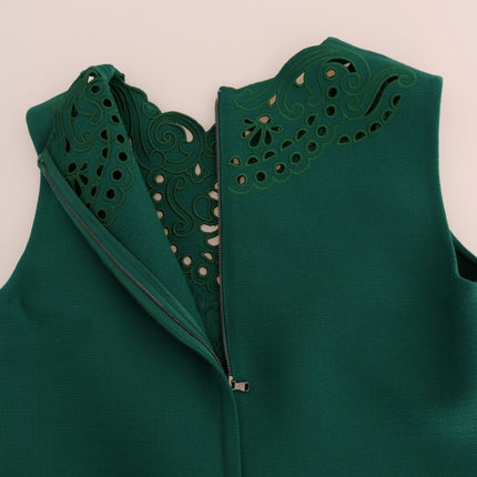 Dolce & Gabbana Green Floral Cutout Silk Wool Dress
