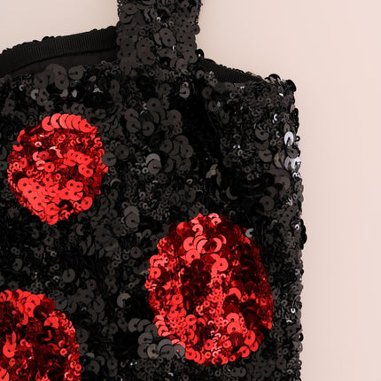 Dolce & Gabbana Black Red Polka Sequined Shift Dress