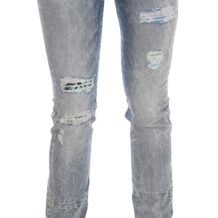 Versace Jeans Blue Wash Torn Stretch Slim Fit Jeans