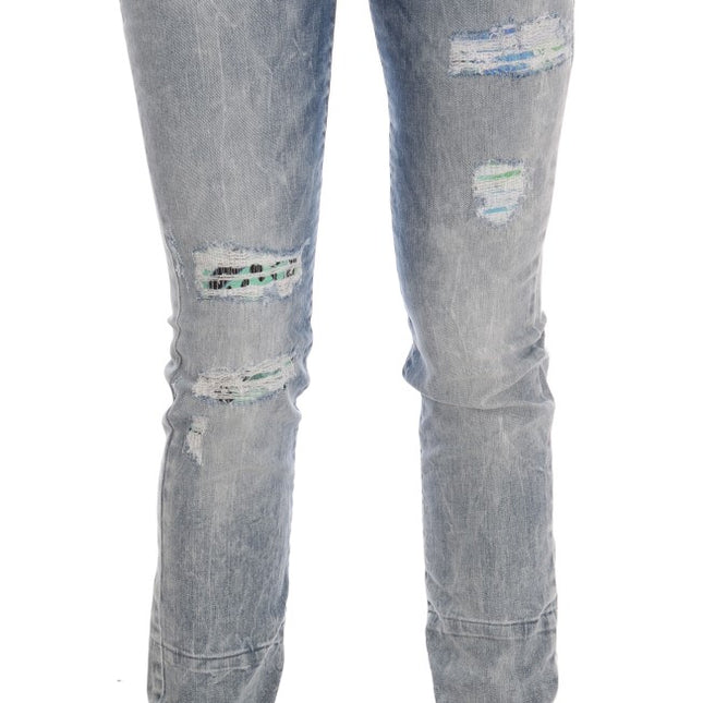 Versace Jeans Blue Wash Torn Stretch Slim Fit Jeans