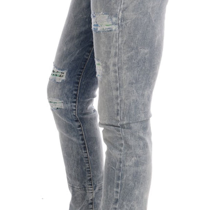Versace Jeans Blue Wash Torn Stretch Slim Fit Jeans