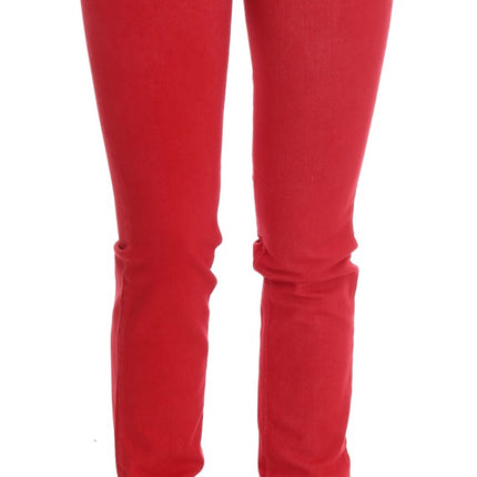 Costume National Red Cotton Stretch Slim Jeans