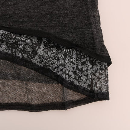 Ermanno Scervino Gray Wool Lace Top Long Sleeved T-shirt