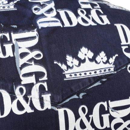 Dolce & Gabbana Blue Crown Logo Print Slim Fit Cotton Shirt