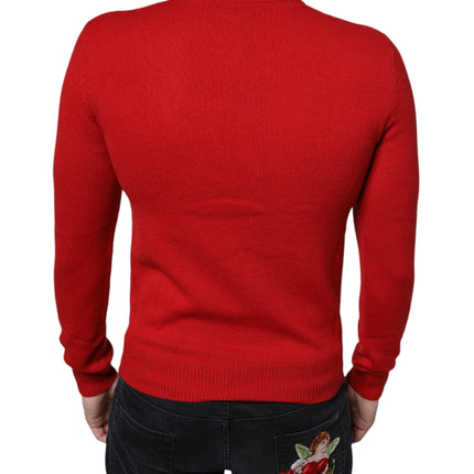 Dolce & Gabbana Red I'm The King Wool Crew Neck Sweatshirt Sweater