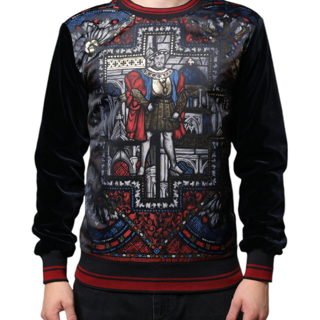 Dolce & Gabbana Multicolor Jacquard Crew Neck Sweatshirt Sweater