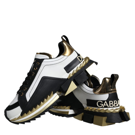 Dolce & Gabbana White Gold Black Leather SUPER KING Sneakers Shoes
