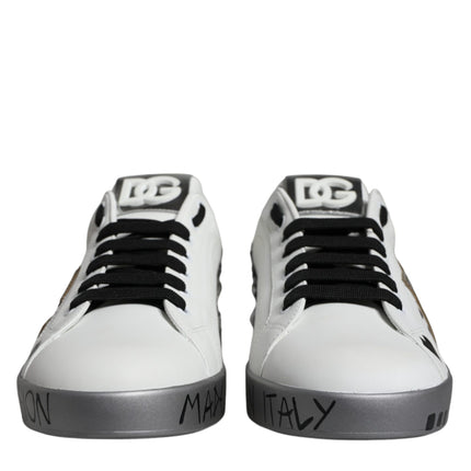 Dolce & Gabbana White Silver Crystal Logo Portofino Sneakers Shoes