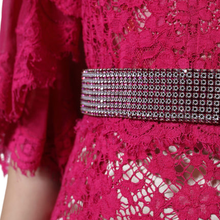 Dolce & Gabbana Pink Lace Crystal Sheath Long Gown Dress