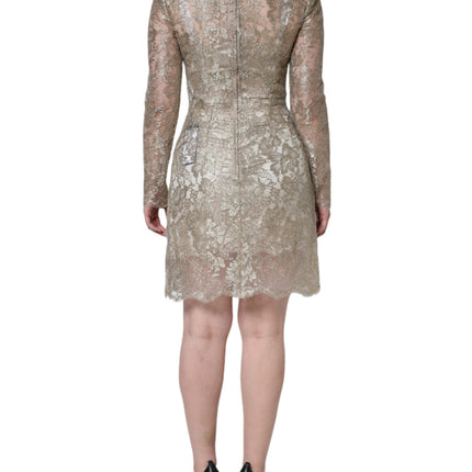 Dolce & Gabbana Gold Floral Lace A-line Sheath Mini Dress