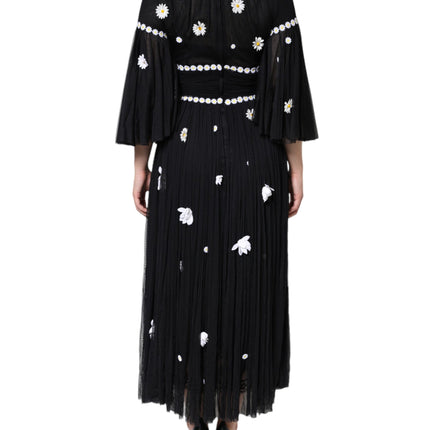 Dolce & Gabbana Black Silk Daisy A-line Long Maxi Dress
