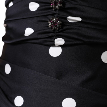 Dolce & Gabbana Black Silk Polka Dot Vneck Tassel Midi Dress