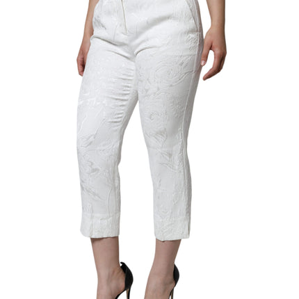 Dolce & Gabbana White Floral Brocade Cotton Cropped Pants