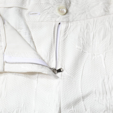 Dolce & Gabbana White Floral Brocade Cotton Cropped Pants