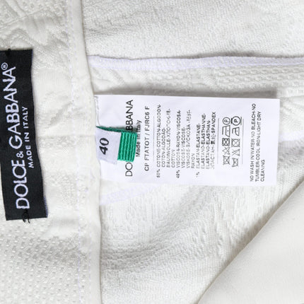 Dolce & Gabbana White Floral Brocade Cotton Cropped Pants