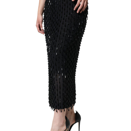 Dolce & Gabbana Black Embellished Pencil Cut Midi Skirt