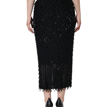 Dolce & Gabbana Black Embellished Pencil Cut Midi Skirt